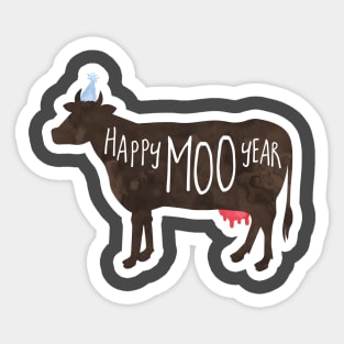 Happy Moo Year - New Year's funny, joke, pun, gift Sticker